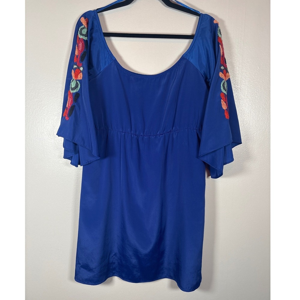 Judith March Royal Blue Embroidered Flutter Sleeve Mini Dress Womens Medium